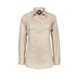LADIES LIGHTWEIGHT LS 1/2 PLACKET COTTON DRILL SHIRT WITH CONTRAST BUTTONS-WSL505