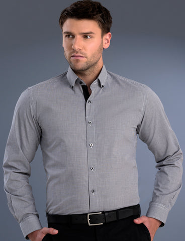 mens-black-small-check-slim-fit-ls-shirt