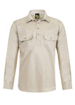 LIGHTWEIGHT LS 1/2 PLACKET COTTON DRILL SHIRT WITH CONTRAST BUTTONS WS3029
