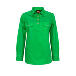 LADIES LIGHTWEIGHT LS 1/2 PLACKET COTTON DRILL SHIRT WITH CONTRAST BUTTONS-WSL505