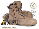 Mongrel 561060 Stone High Leg Safety Boots - Zip Side with Scuff Cap