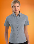 Ladies Micro Check Navy Stretch Blouse