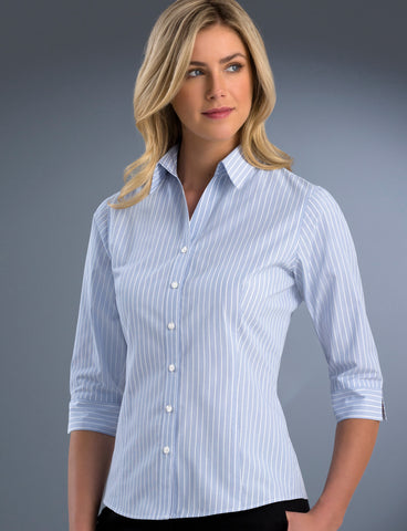 ladies-pinfeather-stripe=-slim-fit-3q-sleeve-shirt