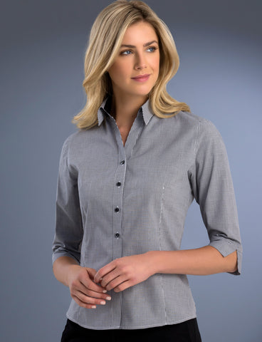 ladies-small-check-black-slim-fit-uv-fabric-3q-sleeve