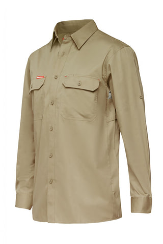 koolgear-lightweight-long-sleeve-khaki-work-shirt-Y07720-front